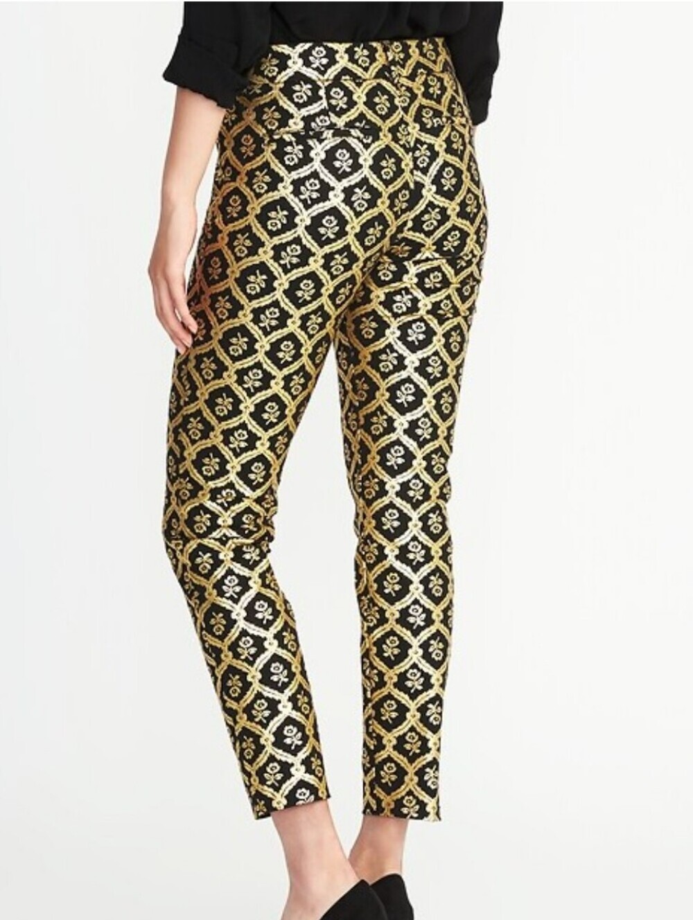 Old Navy Pixie Mid Rise Pants Gold And Black Sz 8